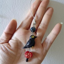 Vintage Raven Rose Charm Gothic Handcrafted Keychain Dark Romance Gift