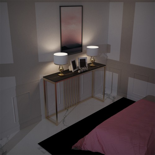 49.2in Extra Long Console Table Marble Entryway Table Gold + Black Accent Table - Picture 11 of 16