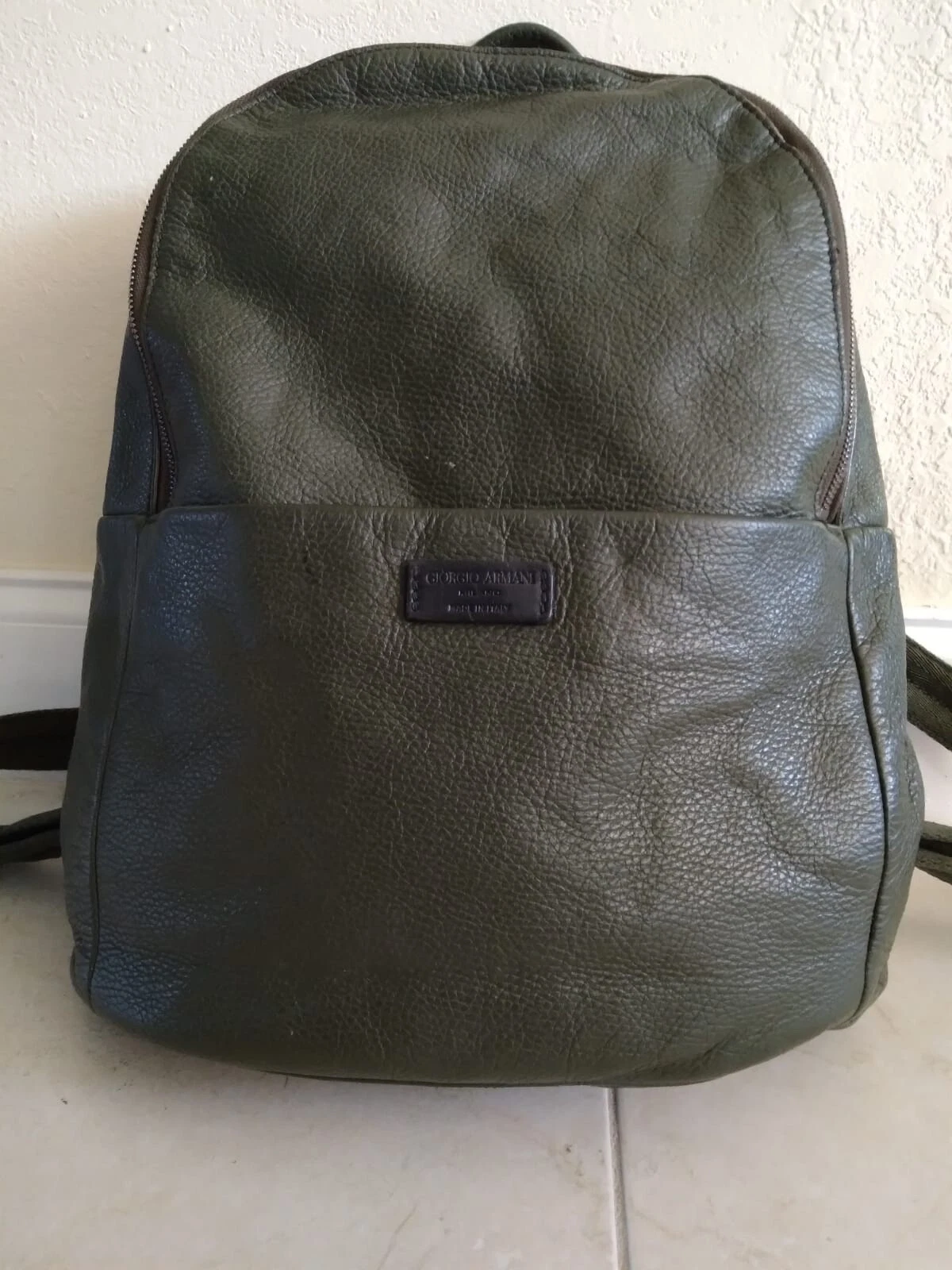 Giorgio Armani — Giorgio Armani Unisex Deep Pebble Green Grain Leather Backpack