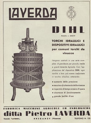 ADVERTISEMENT 1952 LAVERDA BREGANZE VICENZA HYDRAULIC PRESS PATENT DIHL