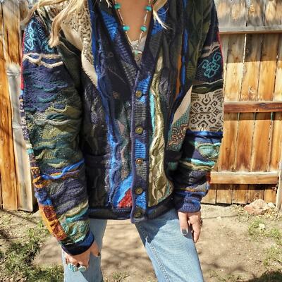 Coogi Vintage 90's Biggie Cosby Multi-Color Button Cardigan Knit
