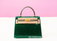 NEW HERMES HSS VERT EMERAUDE EMERALD GRIS TOURTERELLE SELLIER KELLY 25 CROCODILE