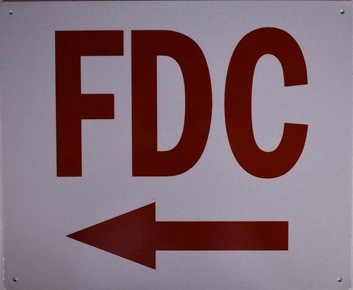 Cartello FDC (Fire Department Connection) – Alluminio Bianco Rifrangente, Dimensioni 7x10 Pollici, REF24-1027