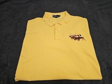 Polo Ralph Lauren Yellow Racing Triple Pony Logo Polo Shirt SZ 2XB