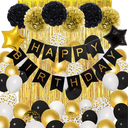 Black Gold Birthday Decorations for Men Women,Black Gold White Foil Confetti ...