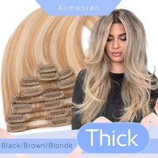 100 Clip In Hair Extension Remy Human Full Head Hair Extensions Ombre Caramel