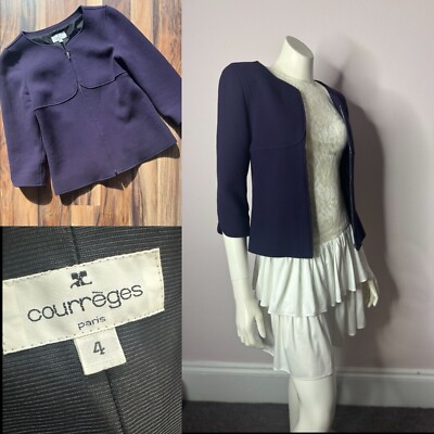 Courreges Minimal Wool Purple fitted lined Jacket blazer coat S size 2