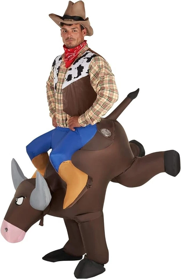 Disfraz inflable para hombre Bucking Bronco inflable adulto jinete de toros paseo en rodeo Foto 3 de 4