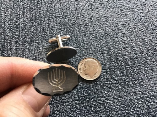 vintage Manleigh cufflinks silvertone with engraved Menorah