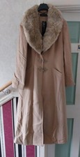 New Luxury Jacques Vert £279 Camel Faux Fur Collar Long Winter Coat Size 16