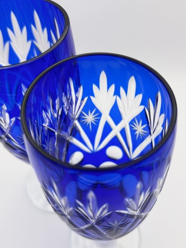 Edo Kiriko Made in Japan Crystal Tall Glass Whisky Cup Blue Set of 2 - Picture 5 of 9
