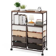 8 Drawers Rolling Storage Cart with Wooden Top, Multipurpose Utility Cart wit...
