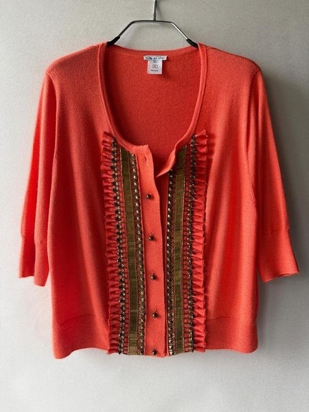 Women Oscar de la Renta Sweater Orange Cashmere 40