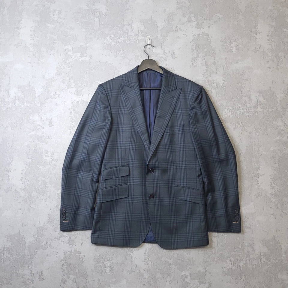 Blazer Thomas Rosa X Loro Piana Para Hombres 38R Verde Azulado Cuadros 130s Chaqueta Solapa Lana Foto 3 de 4