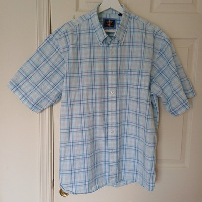 ARROW MEN CLASSIC FIT Button Up Cotton Shirt Blue/WHITE Plaid SIZE L/G