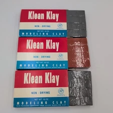 Vintage Klean Klay Non-Drying Modeling Clay Lot Of 3 - 2 Gray, 1 Red - 16 oz