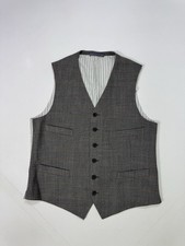 John Varvatos Men's Brown Houndstooth Plaid Vest Size 46 Wool Professional