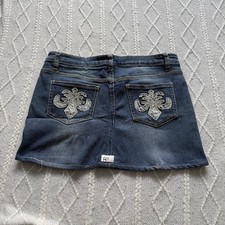 Y2K George Denim Mini Skirt Blue Embellished Low Rise Size 10