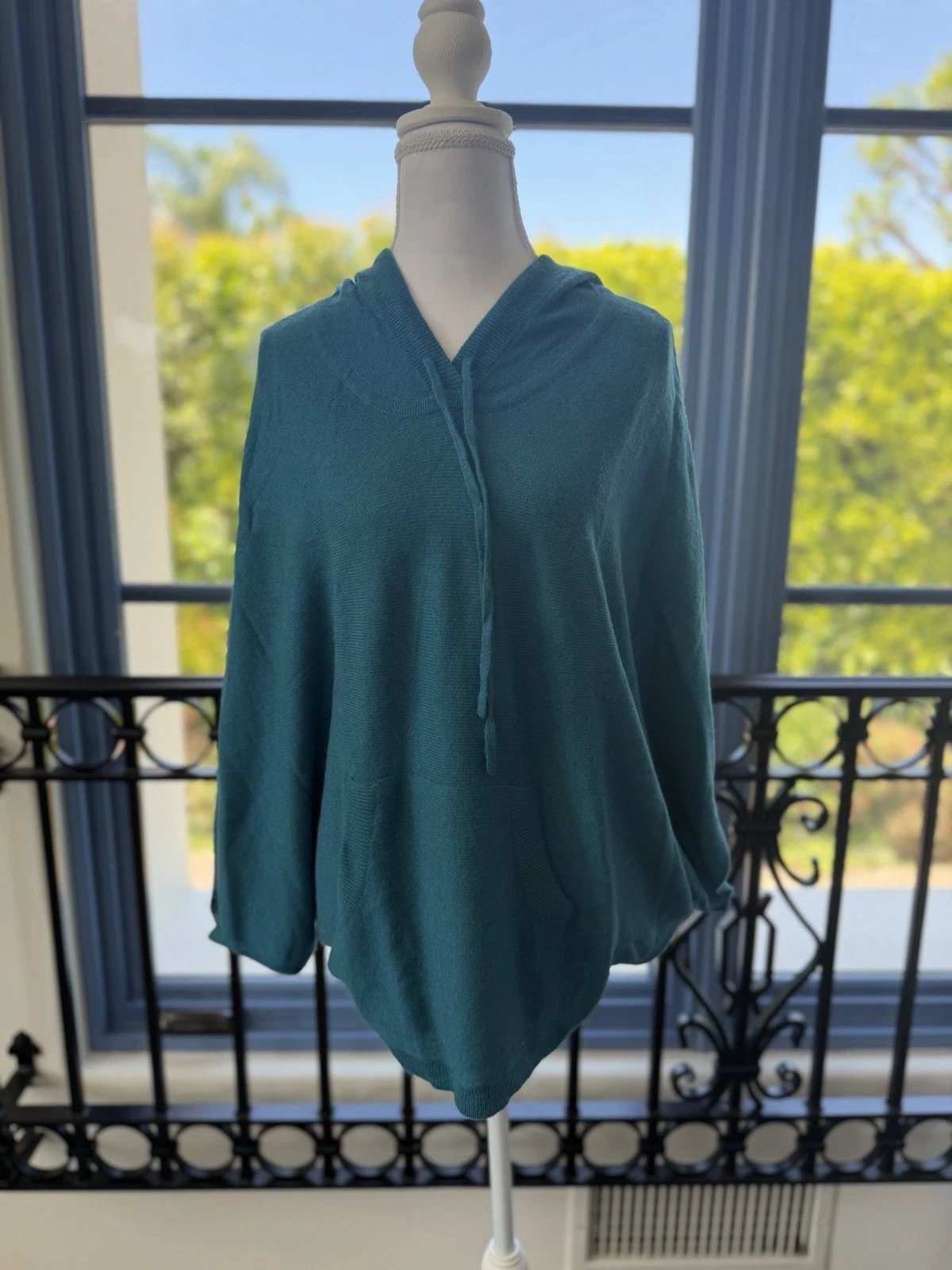 Portolano Teal Cashmere Blend Poncho w/ Hoodie Size L