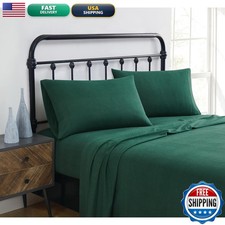 Truly Soft Solid Flannel Green Cotton 4-Piece Full Sheet Set Solid Themed Men
