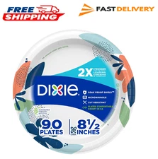 Dixie Medium Paper Plates 8.5 Inch 90 Count 2X Stronger* Microwave-Safe Soak-...