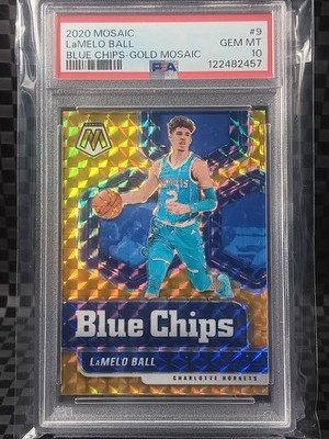 LAMELO BALL PSA 10 POP 1 Gold Prizm Mosaic Rookie Card /10 Blue Chips