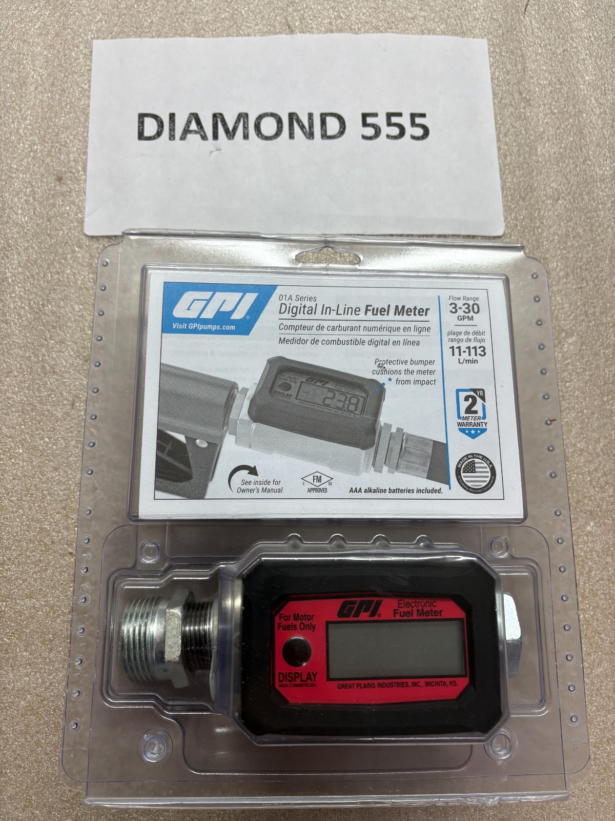 GPI 01A Series 3-30 GPM Digital In-Line Fuel Meter 113255-20M6 01A31GM | 3372