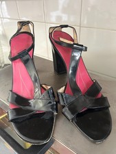 FAB KATE SPADE NY BLK PATENT LEATHER STRAPPY ANKLE STRAP BLOCK HEEL SANDALS 9B