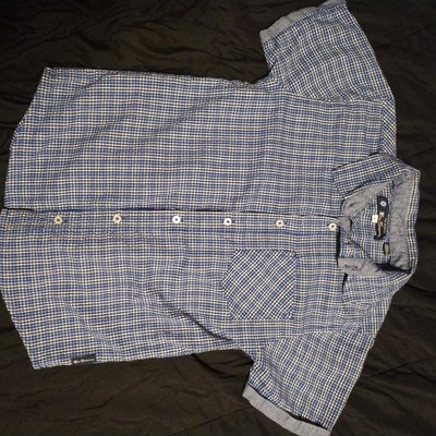 Ben Sherman boys short sleeve dress shirt S8 tiny blue plaid pattern 