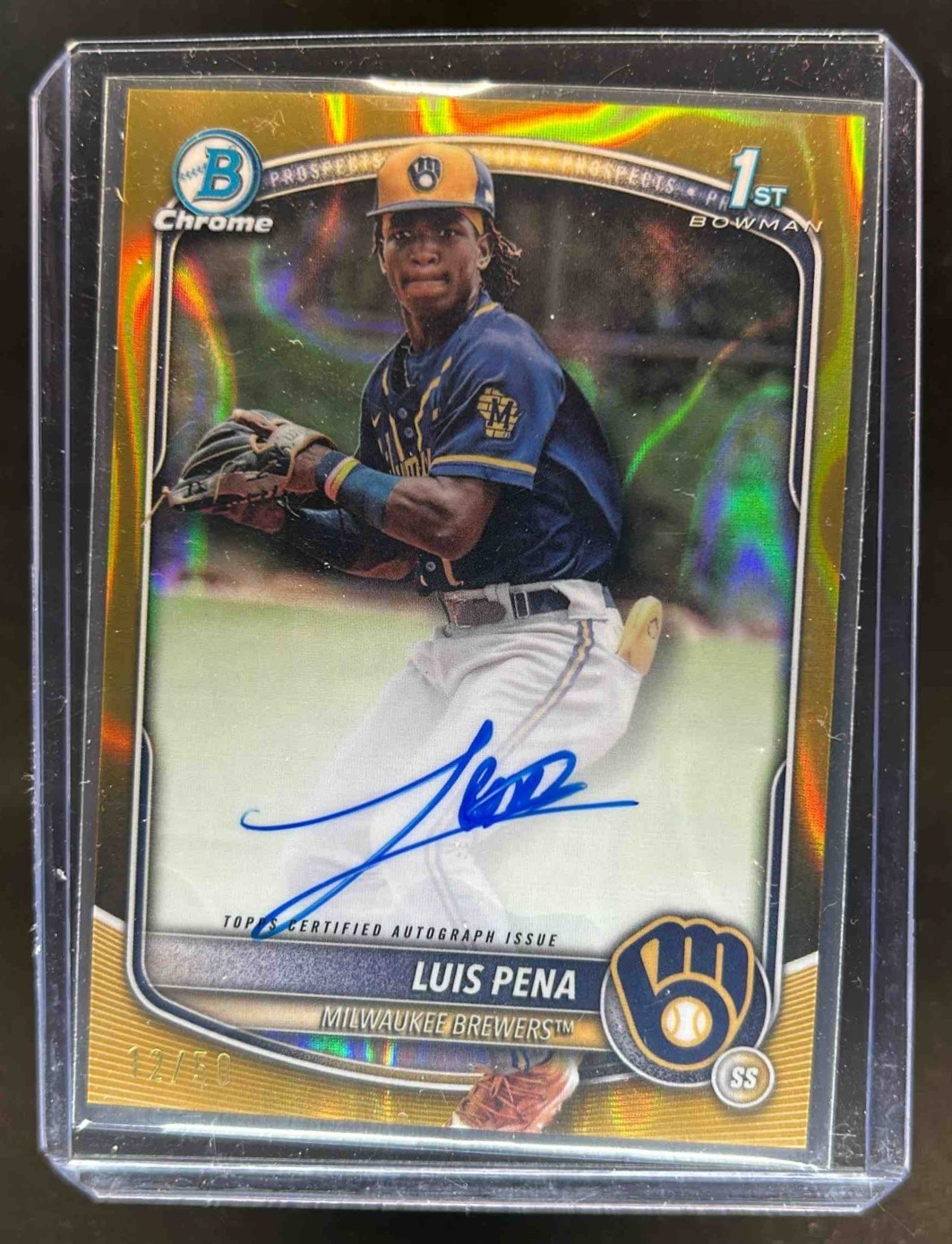 2025 Bowman Luis Pena Chrome Auto Gold Lava Refractor 1st Prospect #12/50