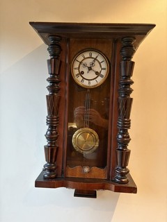 Antique Vienna Style Wall Clock with Key And Pendulum. Working Order