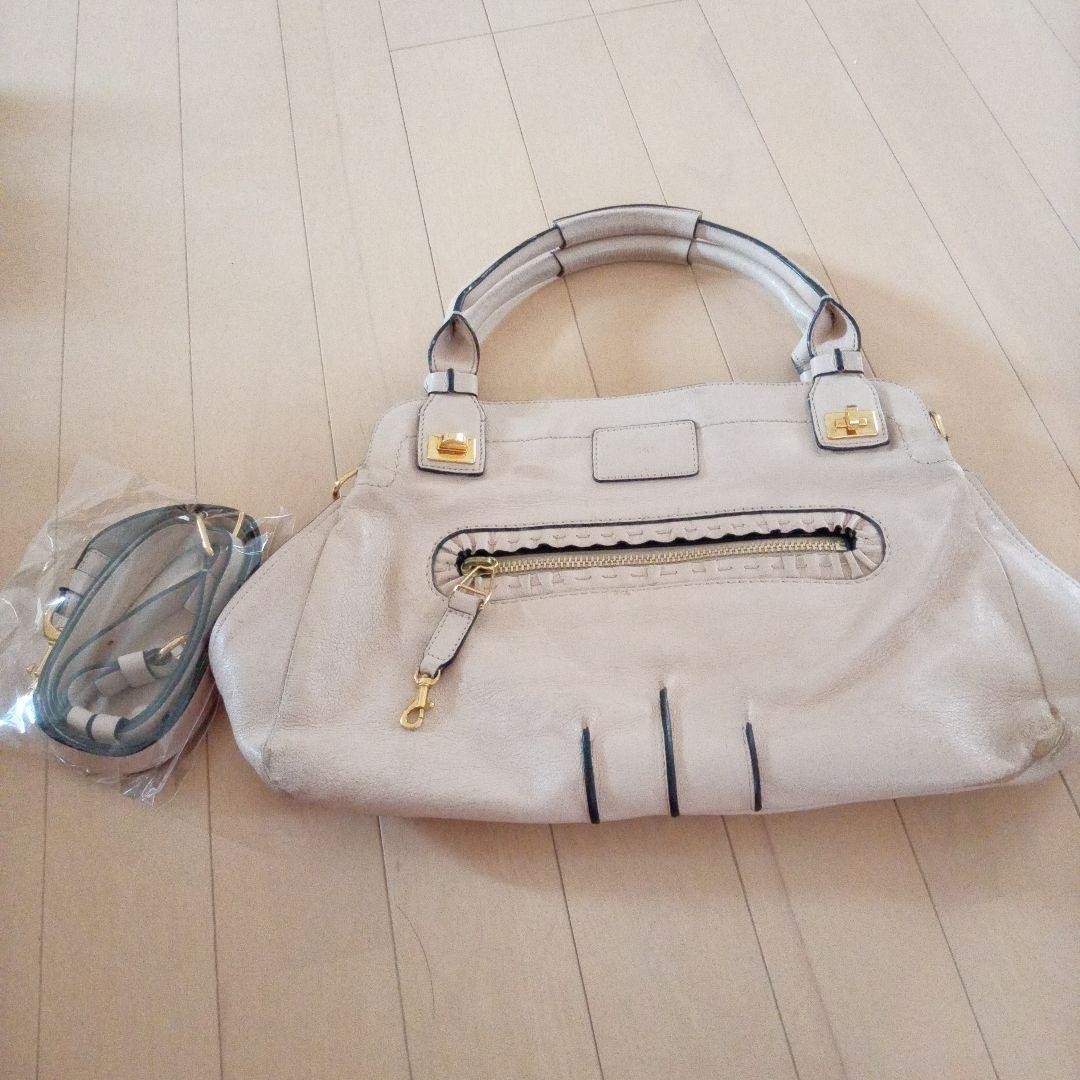 Chloe Margaret Leather Tote Bag with Shoulder Strap 2-Way White Pre-Owned Authentic From Japan