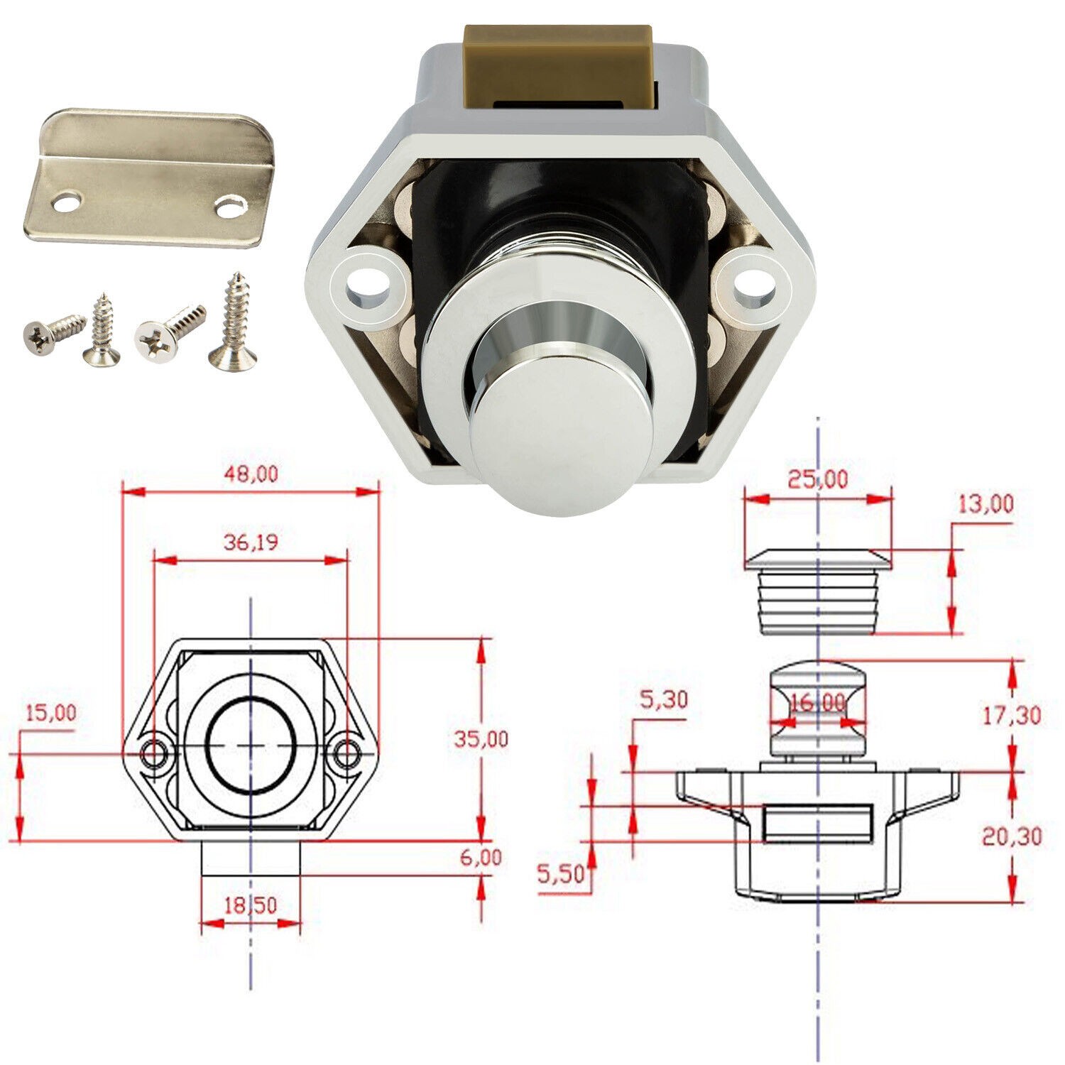Push Button Cupboard Drawer Door Catch Lock Motorhome Campervan Latch Knob Lock