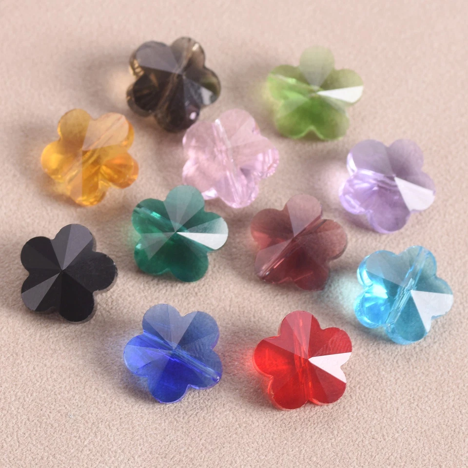 10pcs 14mm Flower Shape Faceted Crystal Glass Loose Beads For Jewelry Making Lot - Image 3 of 4