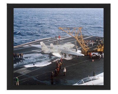F-14A TOMCAT CRANE RECOVERY USS KITTY HAWK 1984 8X10 FRAMED PHOTO