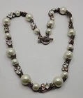 Necklace Givenchy Faux Pearl & Clear/Pinkish Crystals 21" Chain Link Toggle