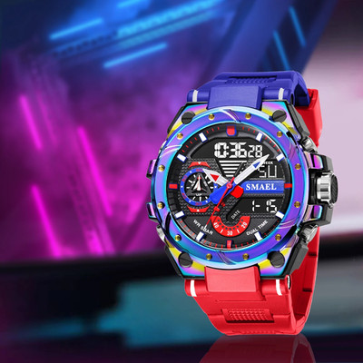 Quartz Watch for Men Wristwatches Red Bracelet 50M Waterproof Alarm Analog Digit