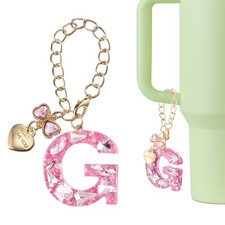 Letter Charm for Stanley Tumbler Cup, Bow Heart Initial g Letter Charm, Pink