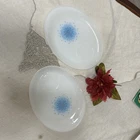 Set Of 4 Vintage 1960s Fire King blue mosaic milk glass 10 inch snack plate