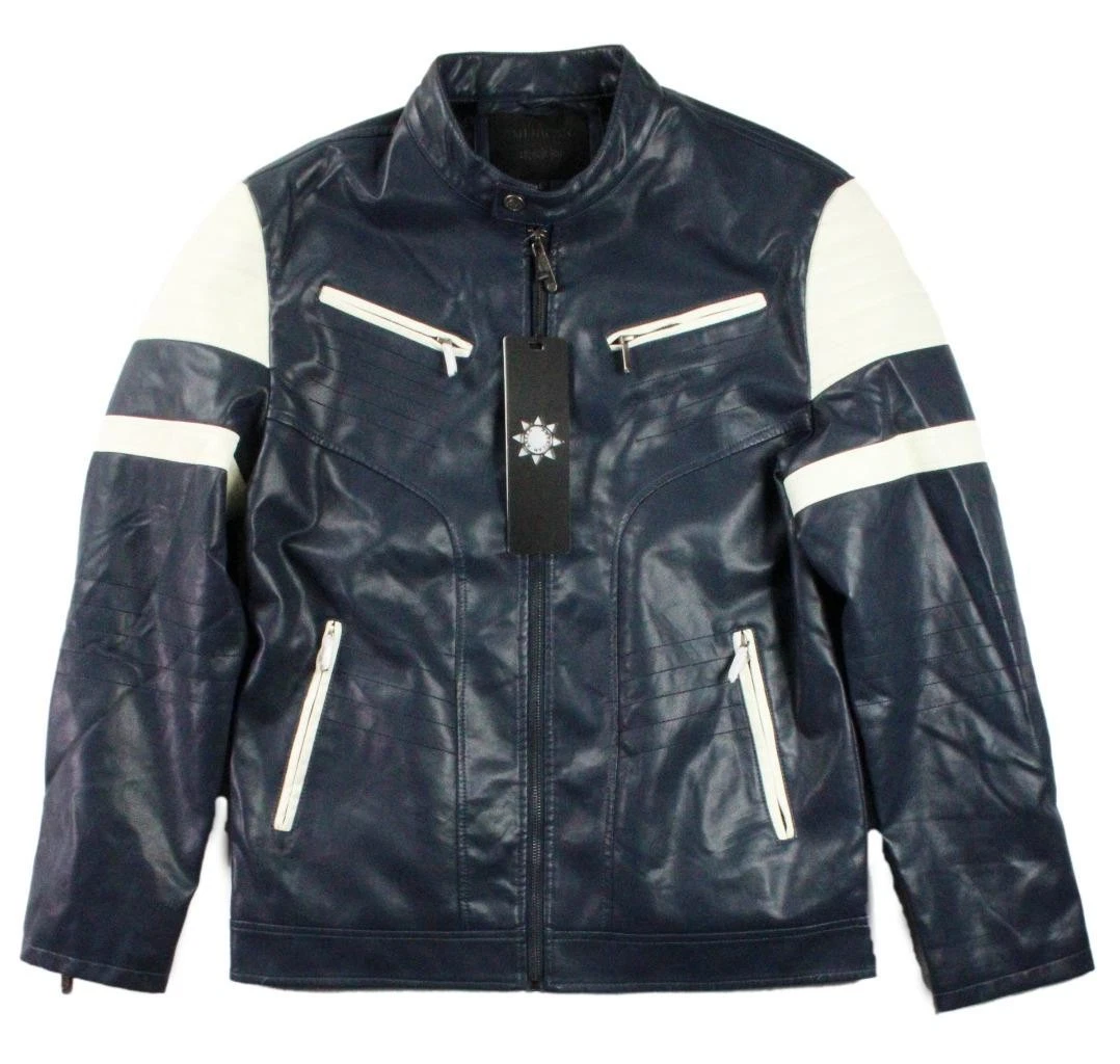 American Breed Mens Moto Jacket L Faux Leather Zip Front Long