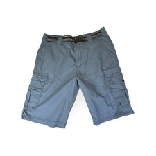 NWT IRON CO Chambray Cargo Shorts Belted Flat Front Mens Size 32 Blue