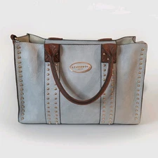 DASEIN Light Turquoise Leather Handbag Made USA With Gold Studs X large Satchel