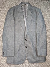 Foreman & Clark Wool Sportcoat Blazer Jacket Herringbone Gray Size 42 L Wool Vtg