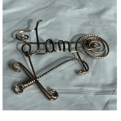  Wire Jan Name Brooch Pin Gold Tone Asymmetrical Vintage Unique One of Kind 