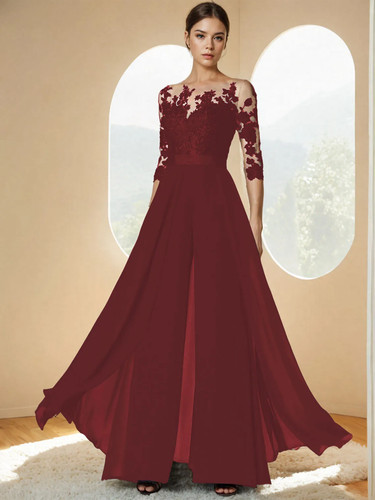 Brautmutterkleid Hochzeitsgast Elegant Party Chiffon Spitze Applikationen Heiß - Bild 28 von 40
