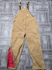 Vintage Carhartt Bib Overalls Mens 46x32 Coveralls Double Knee R02 BRN Brown