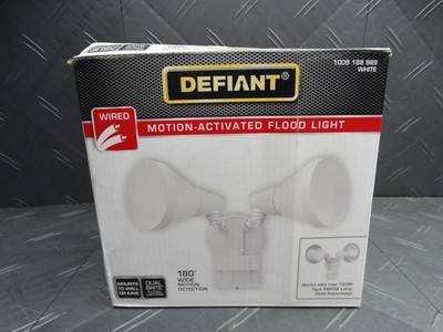 Defiant 180 Degree White Motion Sensor Wired Outdoor 2-Head Security Flood Light