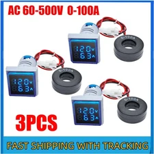 AC 60-500V 0-100A 22mm 3 in 1 Voltmeter Ammeter LED Digital Volt/AMP Meter 3x