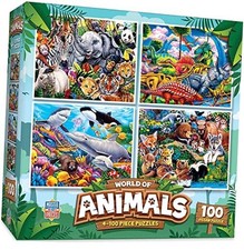 Jigsaw Puzzle Set for Kids, 4-Pack of 100 Piece Puzzles, Educational Animal