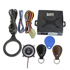  Car RFID Push to Start Ignition Kit, Keyless Go Engine Start Stop Leather Key